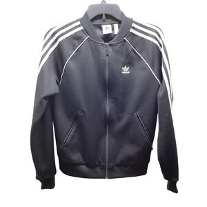 Adidas Size XS 3 Stipe Black Jacket. Preloved